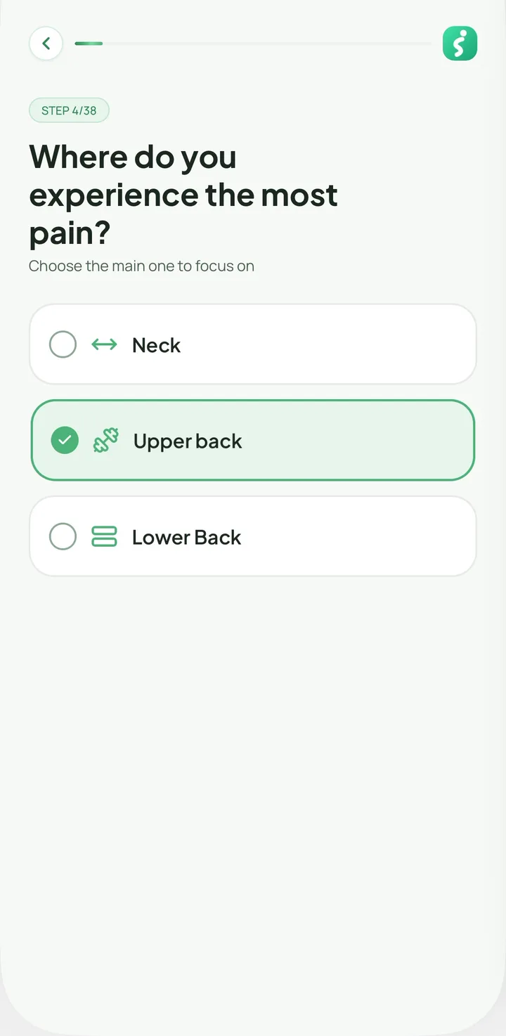 Physly asking where you experience the most pain: neck, upper back or lower back